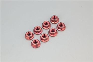 STEEL FLANGED NUTS M4X4.5 - RED (8)